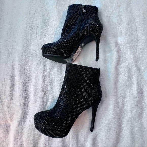 Thalia Sodi Womens Chiara Platform Rhinestone Embellished Dress Stiletto Booties